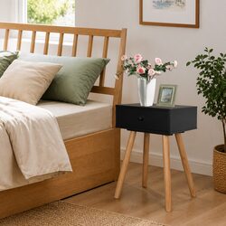 Compact Black Bedside Tables - Set of 2 Nightstands