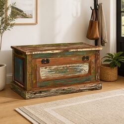 Solid Reclaimed Wood Shoe Storage Bench with Compartmentalization