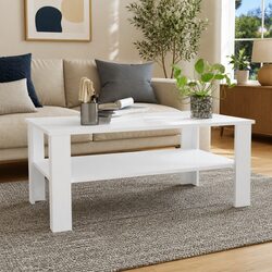 Two-Tier White Coffee Table with Engineered Wood Construction