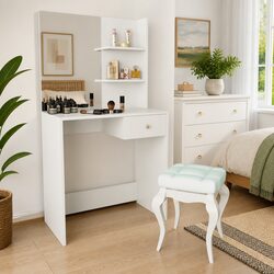 Dressing Table Vanity with Ample Storage - White Finish