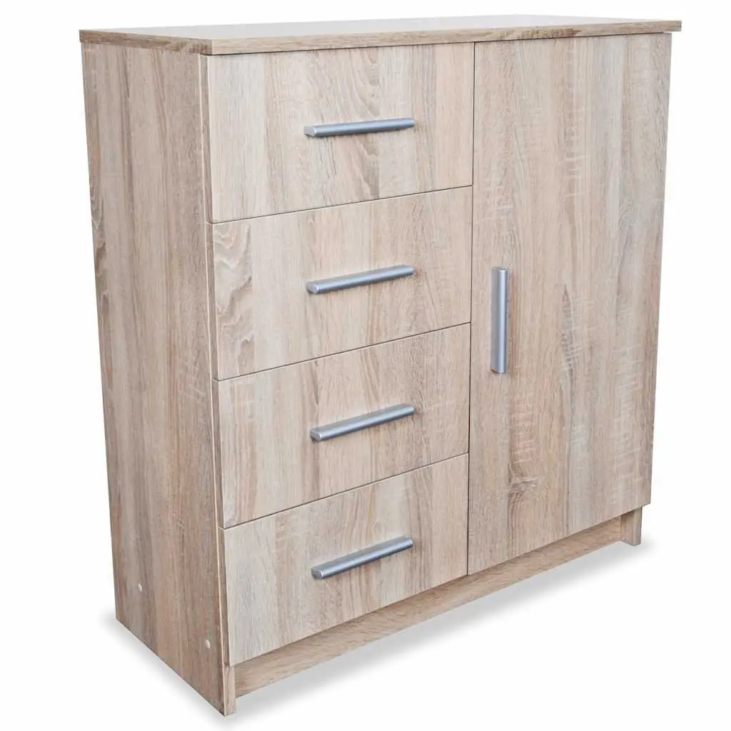 Storage Cabinet Sideboard Engineered Wood Brown Oak 4 Drawers 1 Compartment
