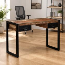 Industrial Desk with Two Drawers - Solid Reclaimed Wood