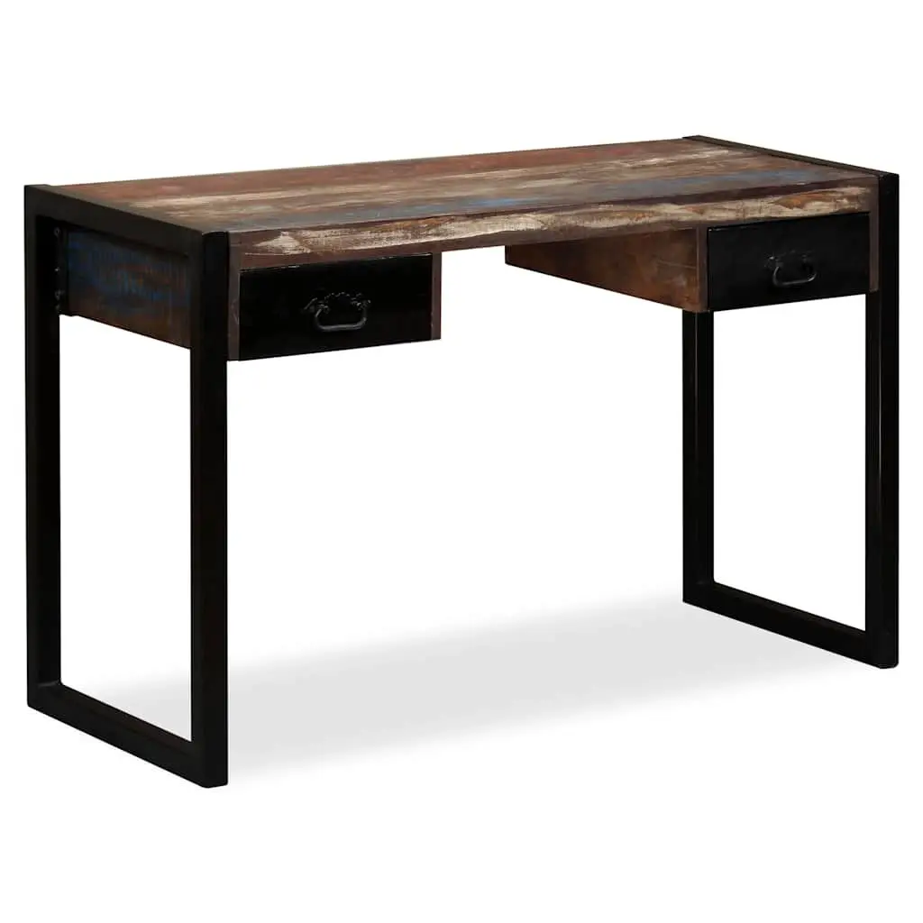 Desk with 2 Drawers Vintage Solid Reclaimed Wood Industrial 120W x 50D x 76H cm Multicolour