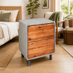 Acacia Wood and Concrete Nightstand with Steel Legs