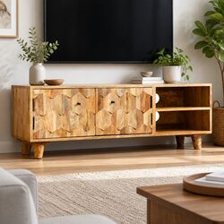 Solid Mango Wood Lowboard TV Cabinet 118x35x40cm