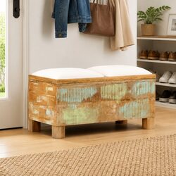 Solid Reclaimed Wood Storage Bench with Vintage Style