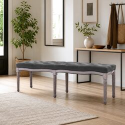 Functional Grey Linen Upholstered Storage Bench
