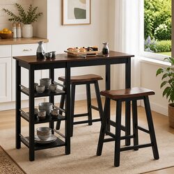 Bar Set in Black with Table and Two Stools