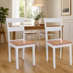 Set of 2 Dining Chairs in White Rubberwood