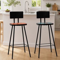 Bar Stools Set of 2 - Reclaimed Wood and Steel Construction