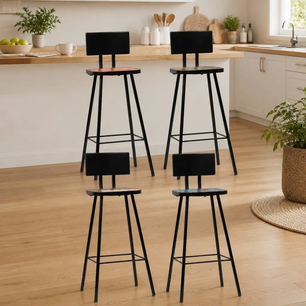 Bar Stools Antique Industrial Style Brown Solid Reclaimed Wood 4 Piece