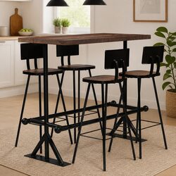 5-Piece Industrial Bar Set with Reclaimed Wood Construction