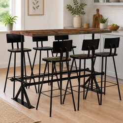 Industrial 7 Piece Bar Set with Reclaimed Wood and Steel Frame
