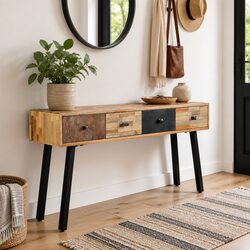 Reclaimed Teak Console Table with Four Drawers