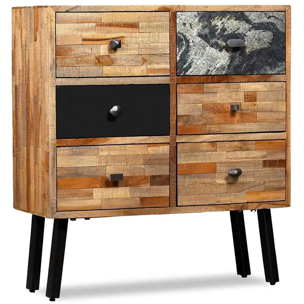 Side Cabinet Vintage Style Reclaimed Teak Brown 6 Drawers