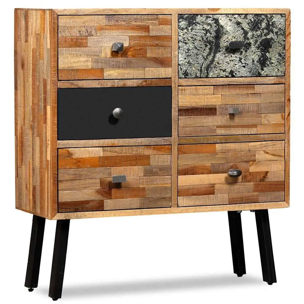 Side Cabinet Vintage Style Reclaimed Teak Brown 6 Drawers
