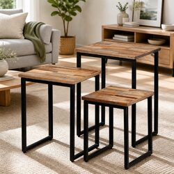 3 Piece Nesting Coffee Tables - Reclaimed Teak and Steel