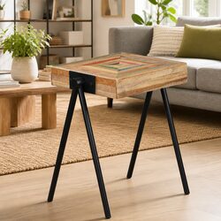 Industrial End Table with Reclaimed Wood and Steel Legs