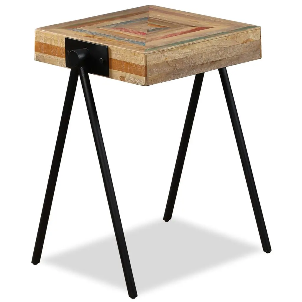 End Table Solid Wood Industrial Steel Legs Compact Multicolour