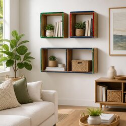 Wall Shelf Set of 3 - Reclaimed Teak Multicolour