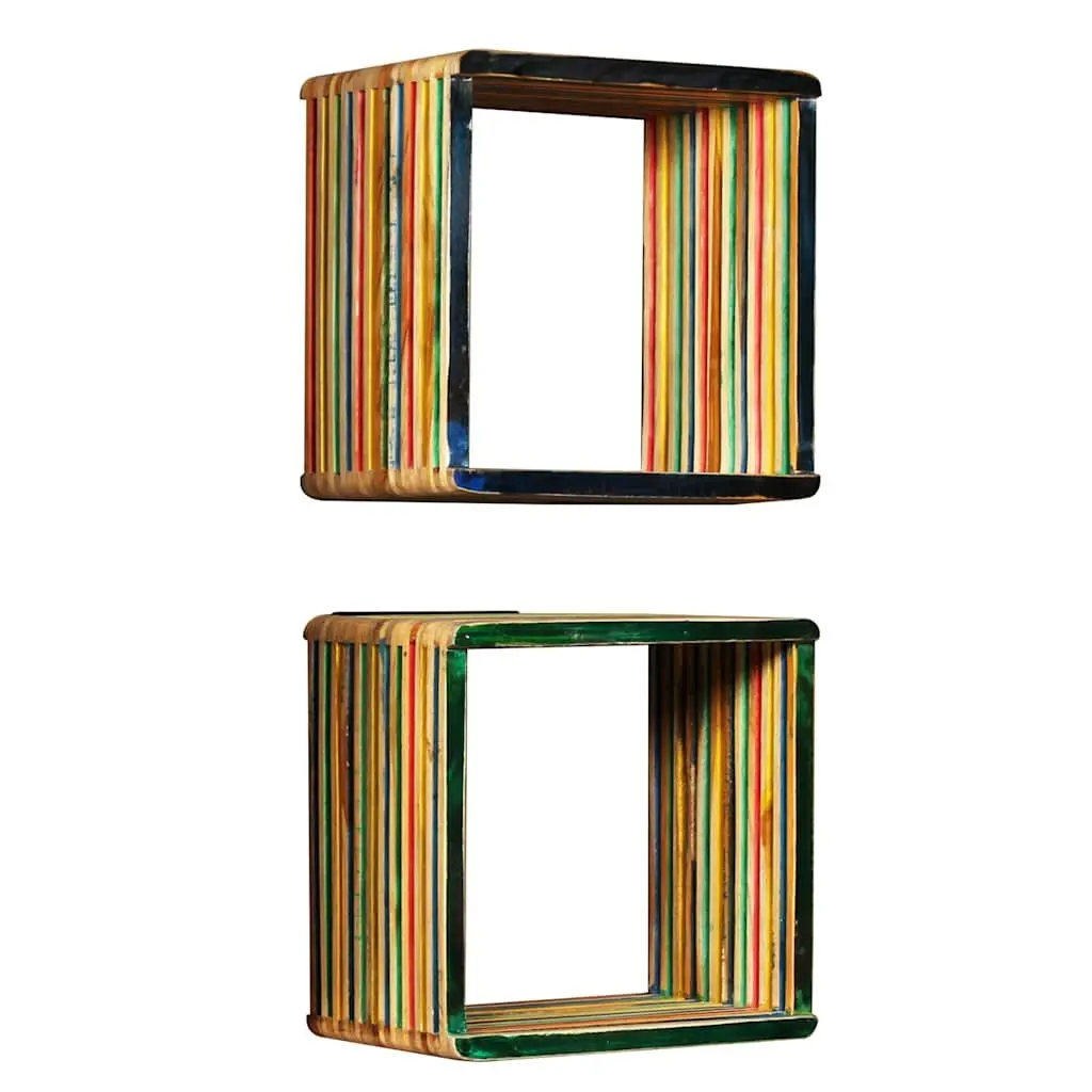 Wall Shelf Set Multicolour Comfort 3 Piece Reclaimed Teak Storage Display Shelves