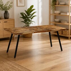 Industrial Style Dining Table with Reclaimed Teak Top