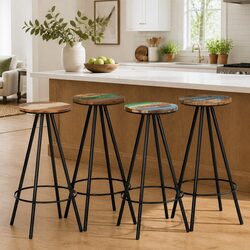 Industrial Style Bar Stools Set of Four with Steel Frames