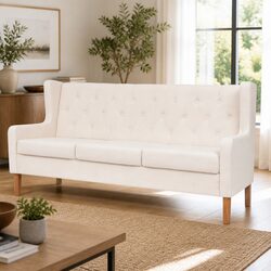 3-Seater Sofa with White Polyester Fabric and Foam Padding