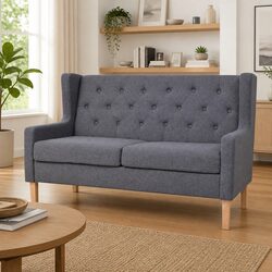 2-Seater Sofa with Solid Wood Frame and Grey Upholstery