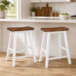 Brown Wooden Bar Stools - 2 Pack Kitchen Chairs