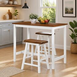 3-Piece Kitchen Dining Bar Set with Brown Wood Finish