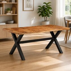 Acacia Mango Wood Dining Table with Steel Legs 180x90x76 cm