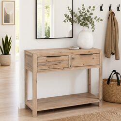Solid Acacia Wood Console Table with Storage Features