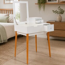 White Makeup Vanity with Mirror and Storage for Bedrooms