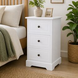 Modern White Nightstand with 3 Drawer Storage