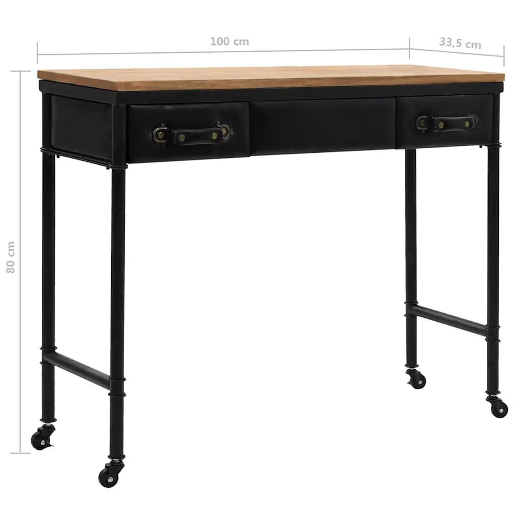 Vintage Style Console Table Solid Fir Wood MDF Steel Frame Multicolour 2 Drawers 4 Casters