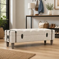 Functional Storage Bench with Solid Wood and Steel Frame