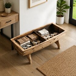 Barrel Shape Solid Wood Storage Bench 103x51x44 cm