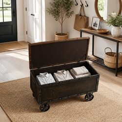 Storage Bench 80.5x41x50cm Fir Wood MDF Tufted Cushion