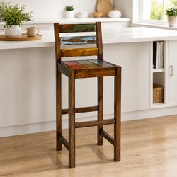 2 Piece Solid Reclaimed Wood Bar Stools for Dining