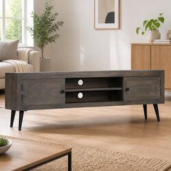 Mango Wood TV Cabinet with Storage 140cm Grey Finish