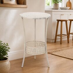 Round Metal Bistro Table with Storage Basket