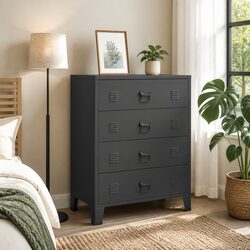 Industrial Style Black Metal Storage Cabinet with 4 Drawers