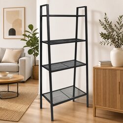 Black Metal 4-Tier Ladder Bookcase with Mesh Shelves