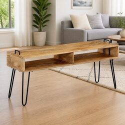 Industrial Style TV Stand in Solid Mango Wood