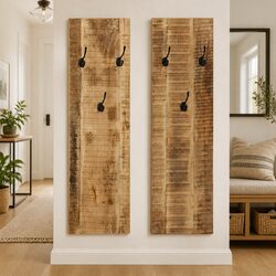 Set of 2 Wall-Mounted Coat Racks in Brown Mango Wood