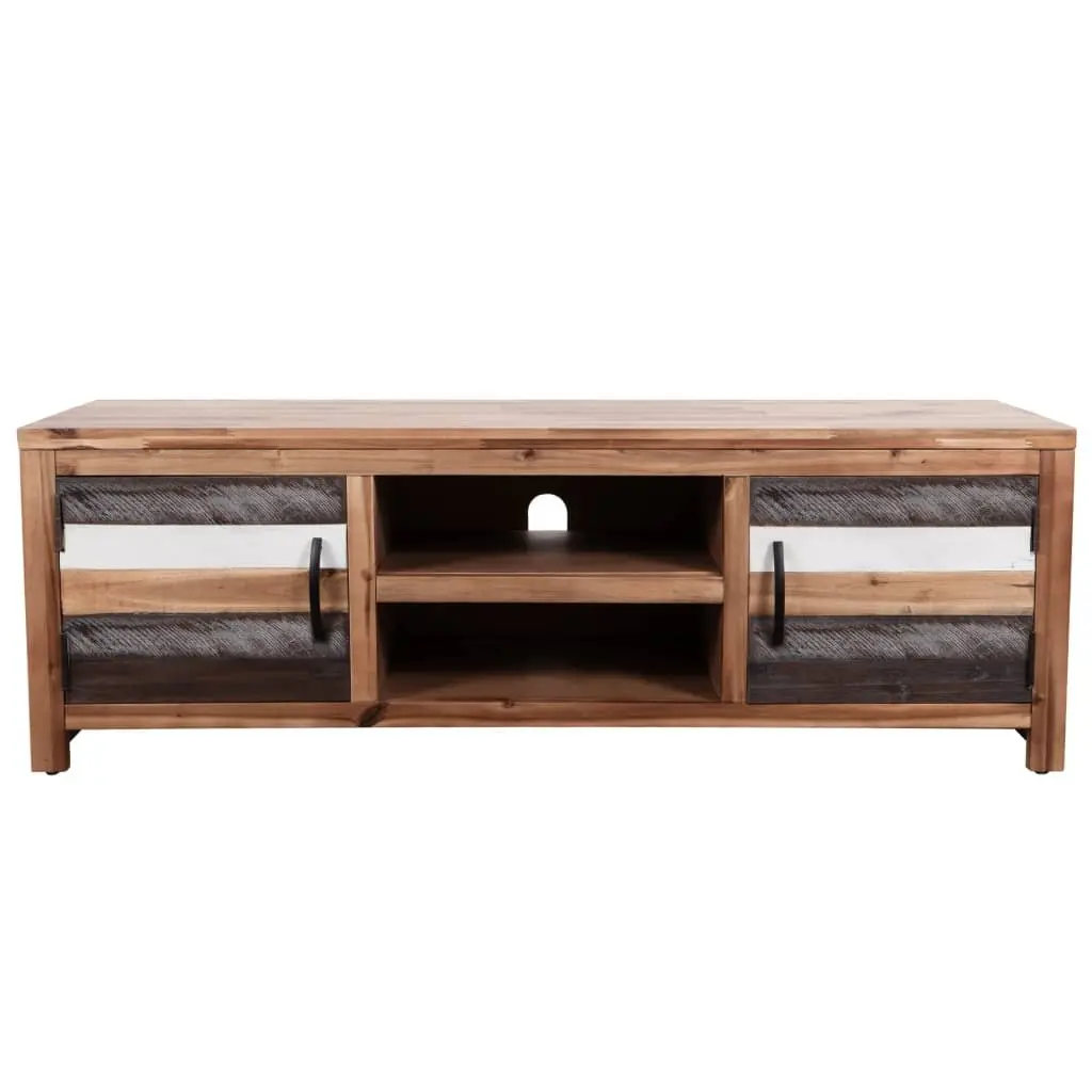 TV Cabinet Solid Acacia Wood Storage Unit Lowboard Brown 120cm