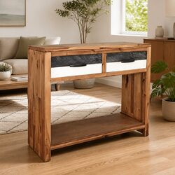 Acacia Wood Console Table with Drawers and Shelf