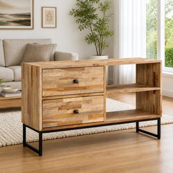 Reclaimed Teak Wood TV Cabinet with Steel Frame