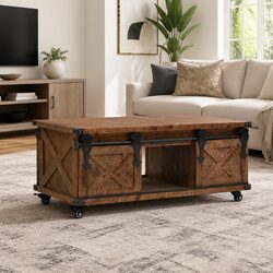 Sliding Door Coffee Table Solid Fir Wood Brown 91x51x38cm